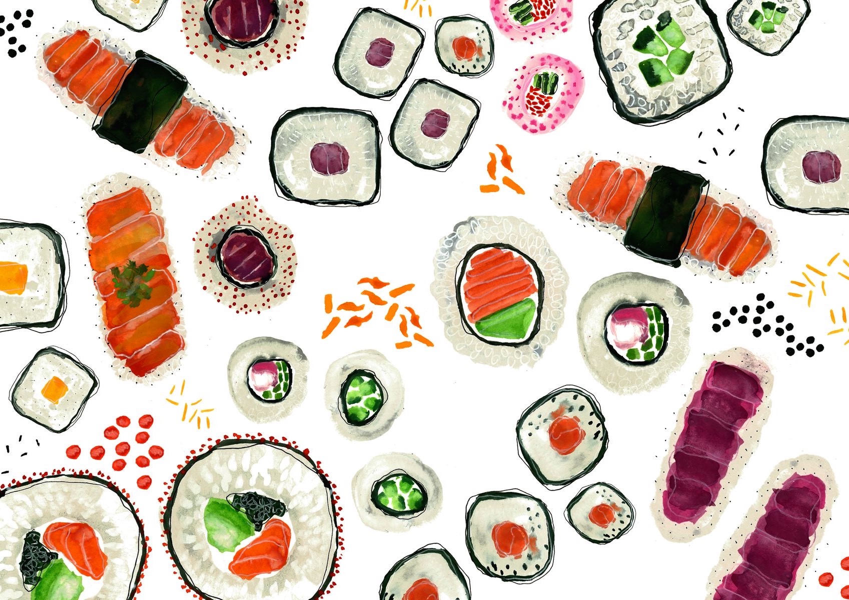 Handrolls auf hellem Holzbrett